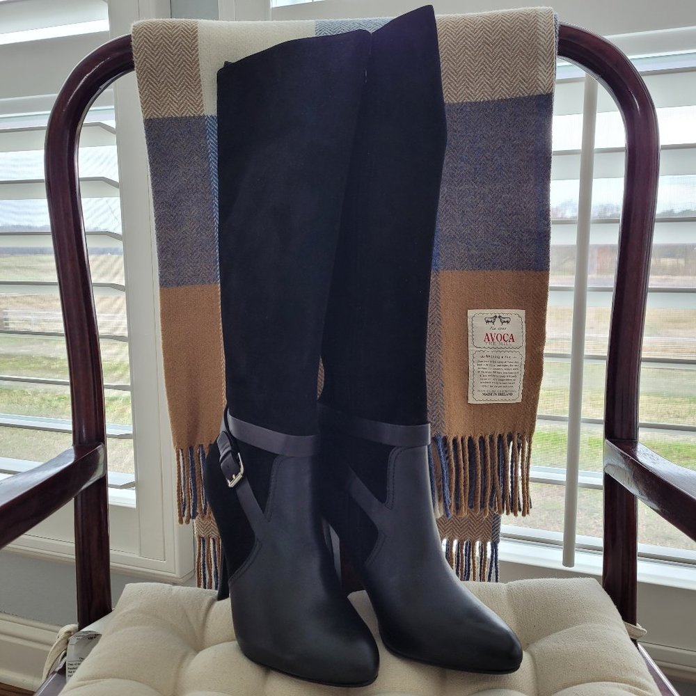 Ralph Lauren Collection Purple Label Boots Black Leather Suede Riding 6.5 B
